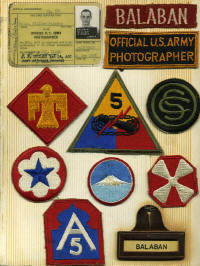 Bill Balaban's ID card and various military patches