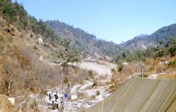 A sandy, but vegetated mountain valley